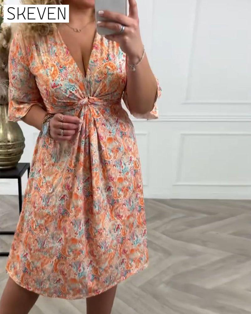 V-neck twist print dress