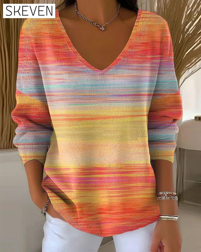 V-Neck Rainbow Stripe Jumper
