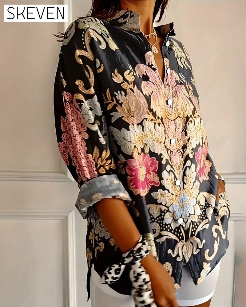 Collared Printed Button-Up Shirt