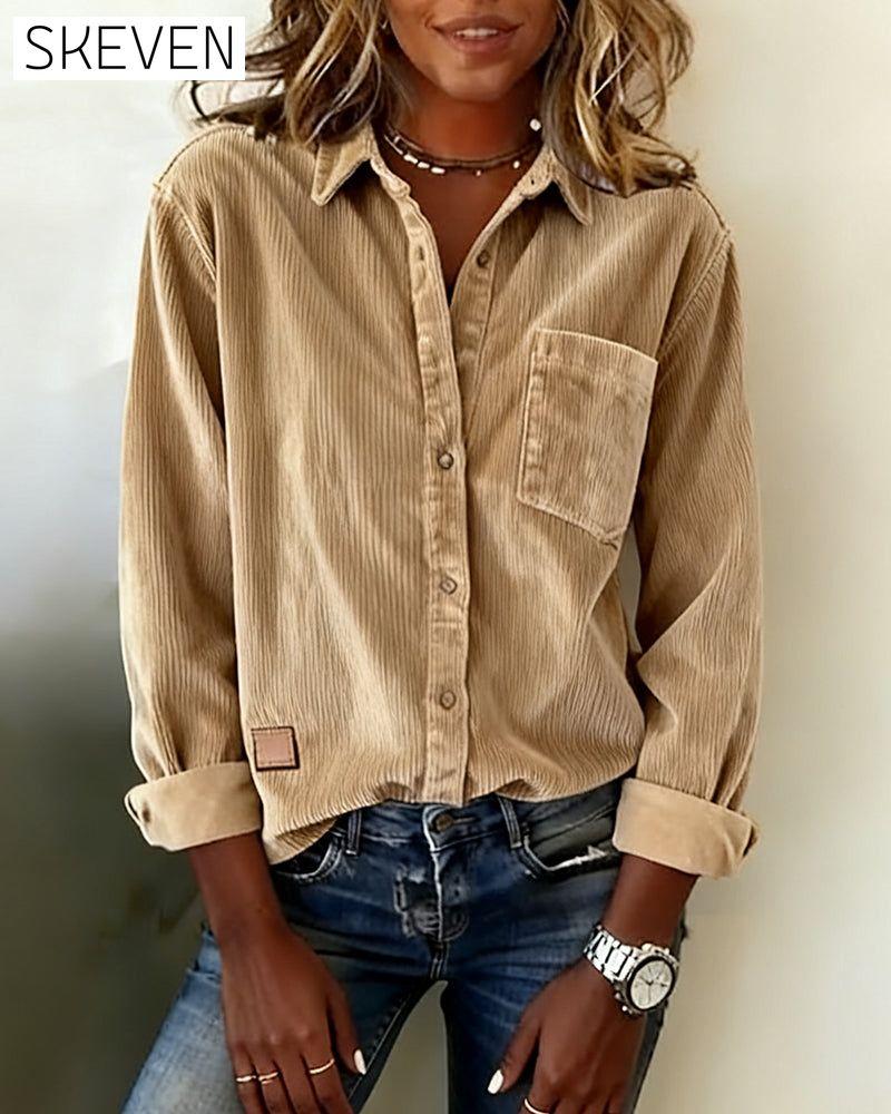 Chemise à revers en velours côtelé tendance