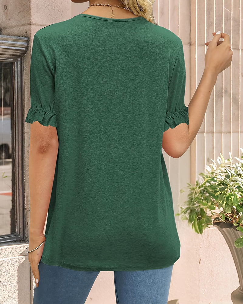 Short-Sleeve Blouse With Ruffled Trim