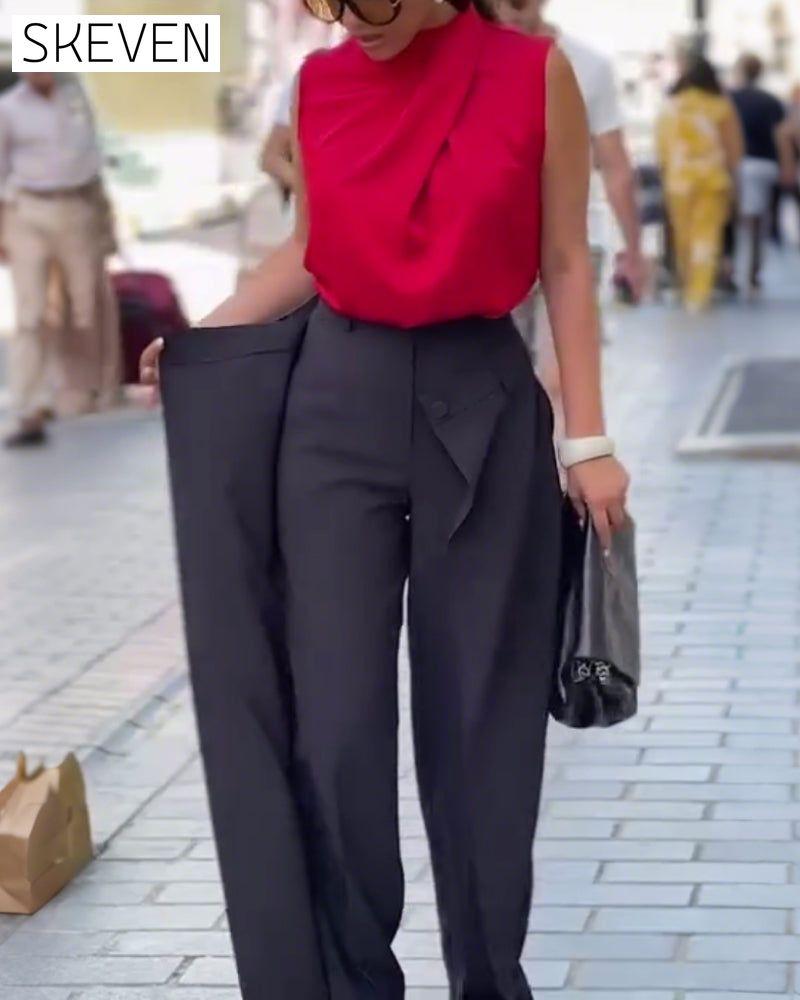 Pantalon asymétrique à jambes larges et superposées