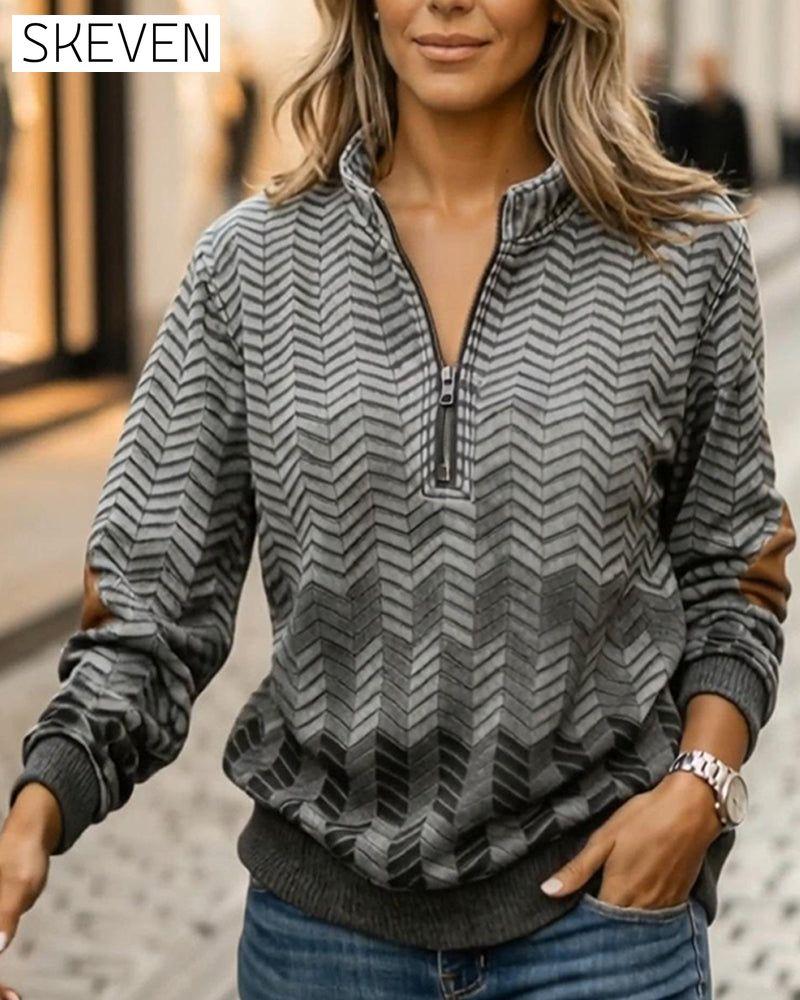 Sweatshirt mit geometrischem Halbreißverschlusskragen