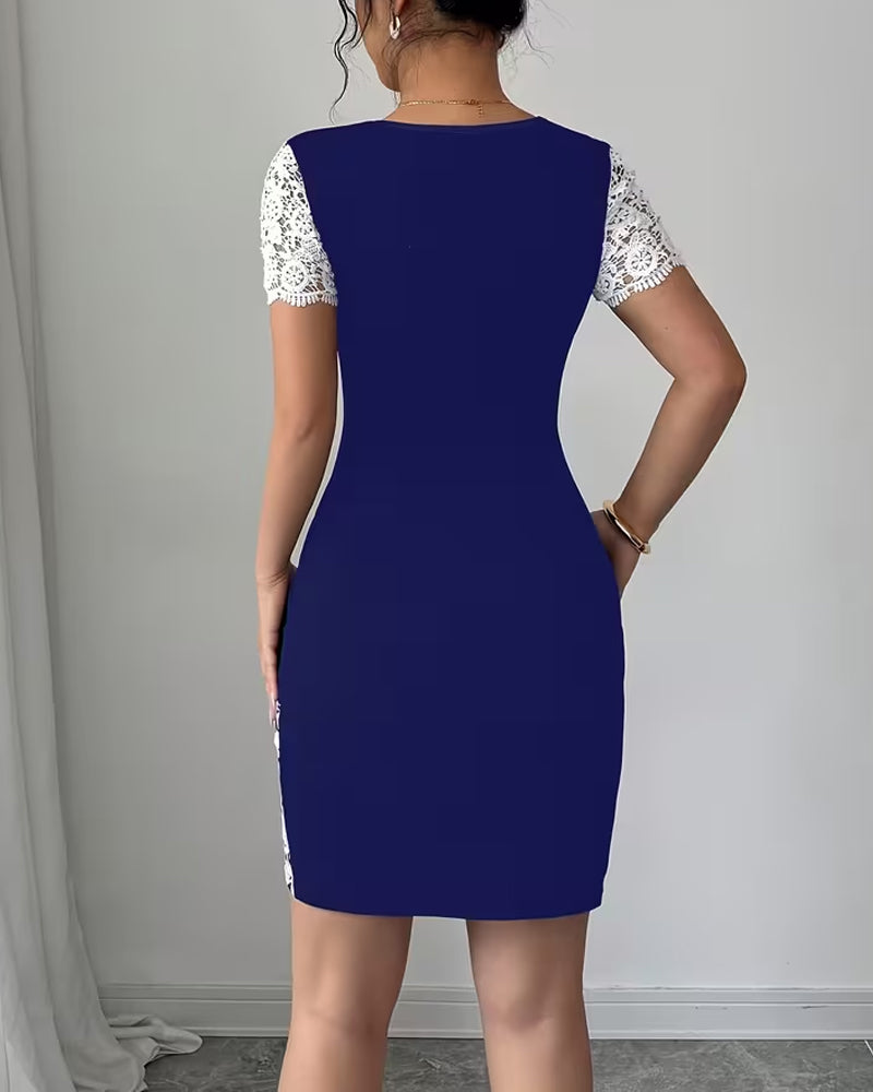 Lace Round-Neck Short-Sleeve Dress