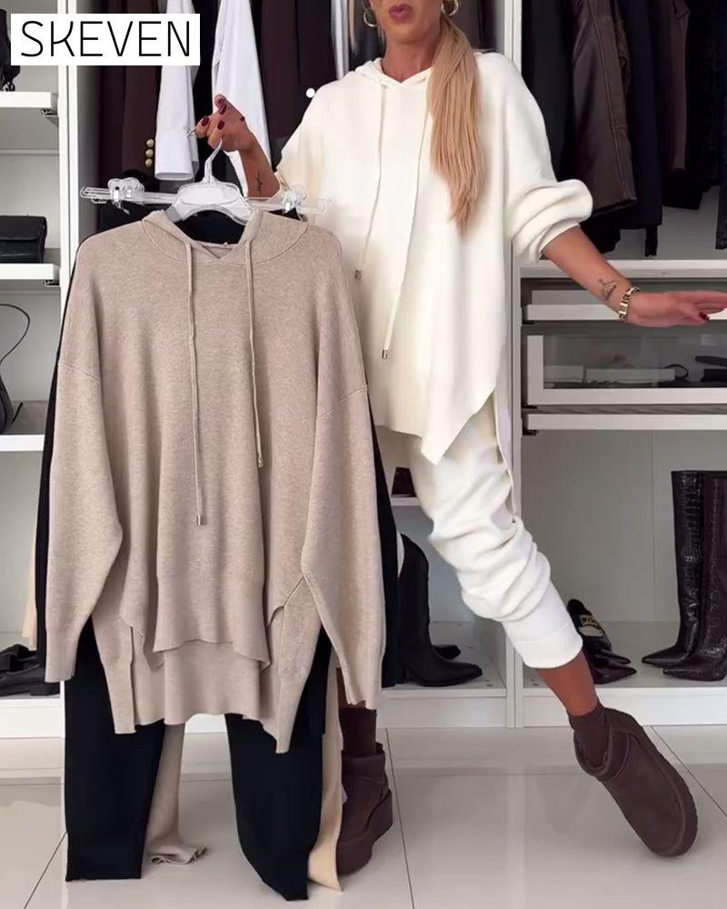 Two-piece set - solid color sweater and pants
