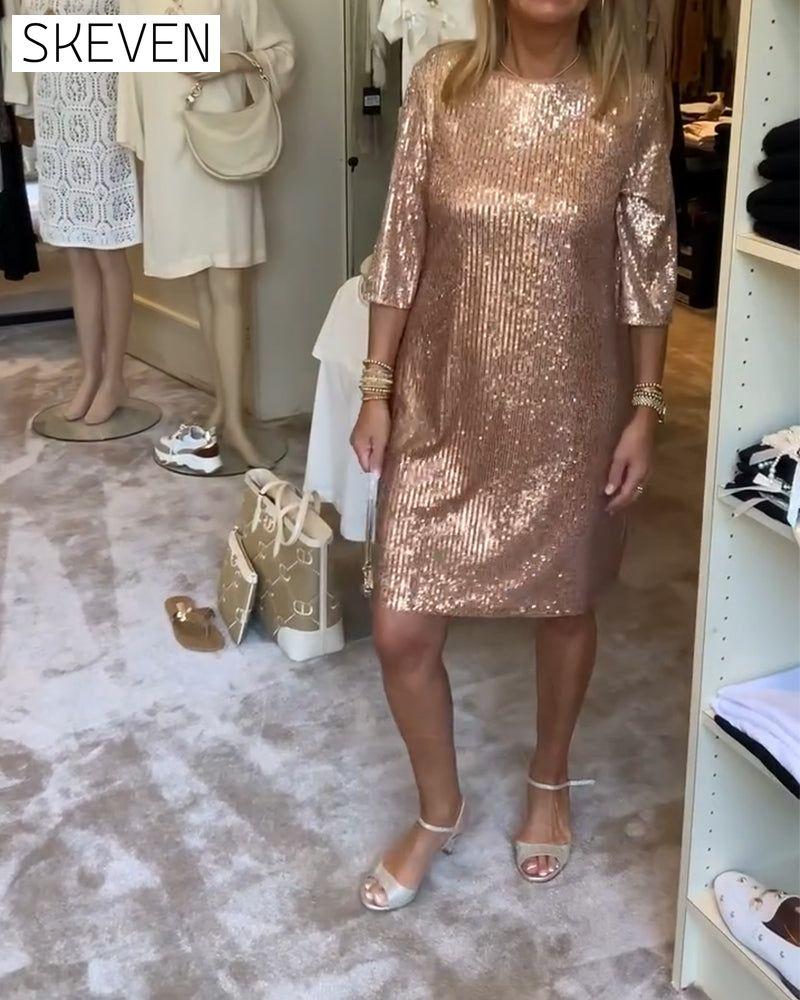 Elegantes, einfarbiges Paillettenkleid