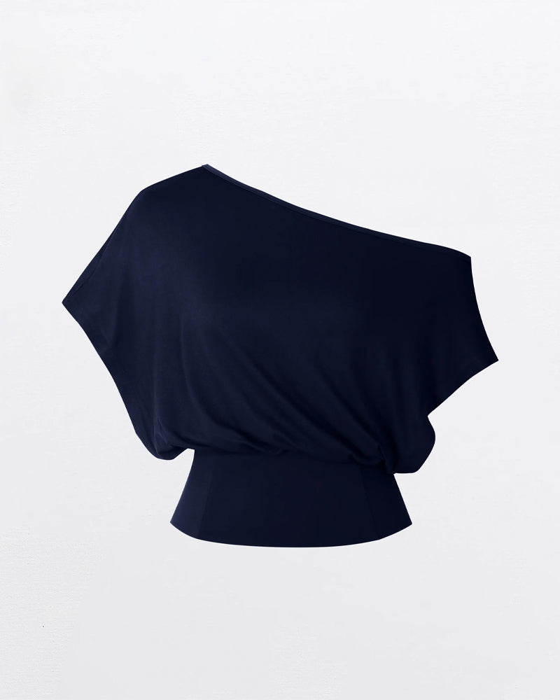 Asymmetrical Hem Fitted Batwing T-Shirt