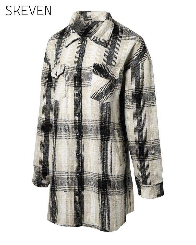 Casual plaid print pocket shirt