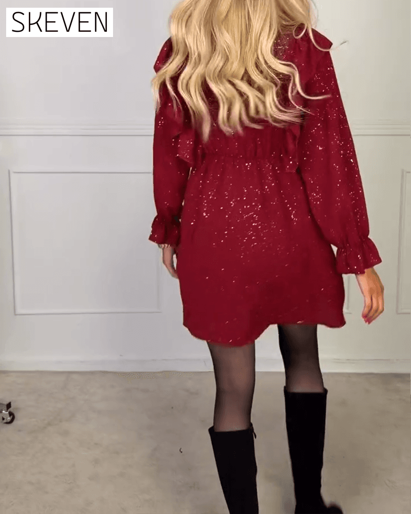 Stilvolles einfarbiges Kleid mit V-Ausschnitt