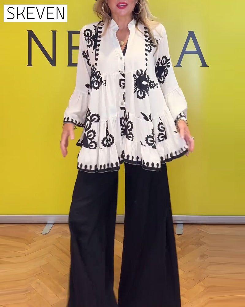 Printed V-neck buttoned elegant blouse blouses & shirts spring summer