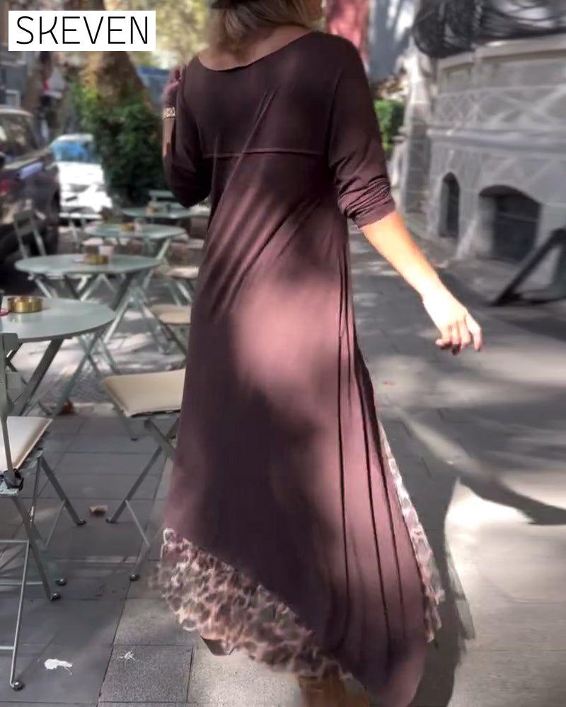 Robe asymétrique unie à manches longues