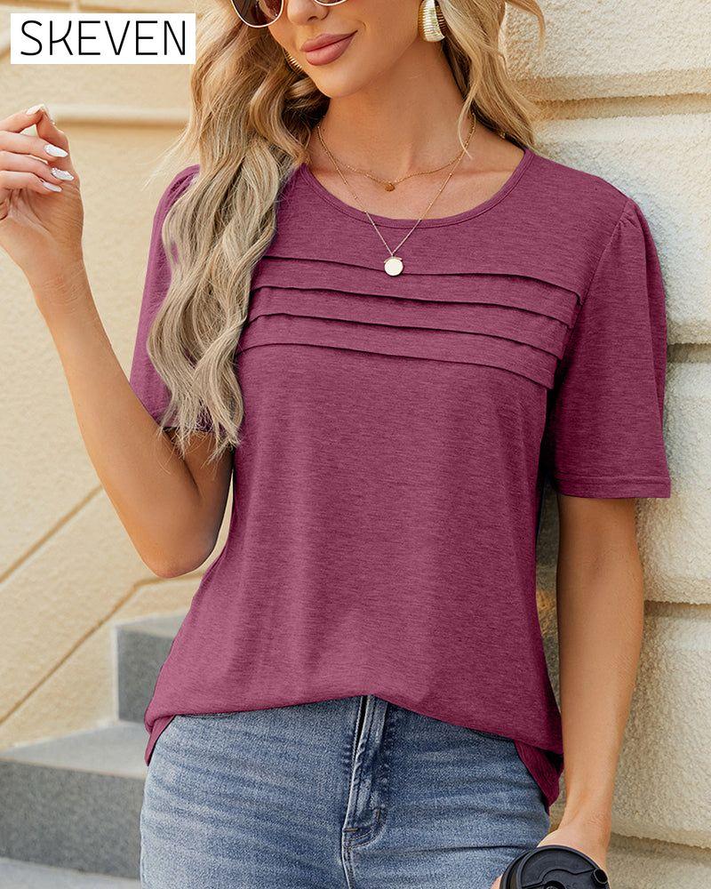Einfarbiges T-Shirt mit U-Ausschnitt und Raffungen