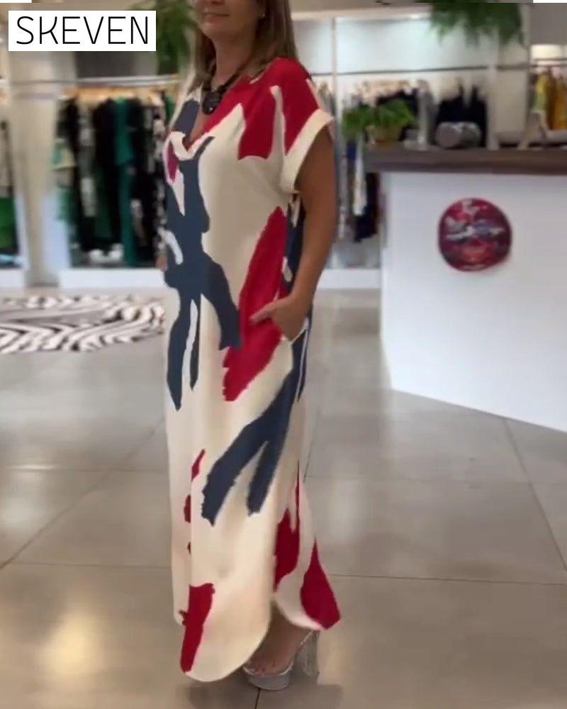 Short-Sleeved Printed Dress