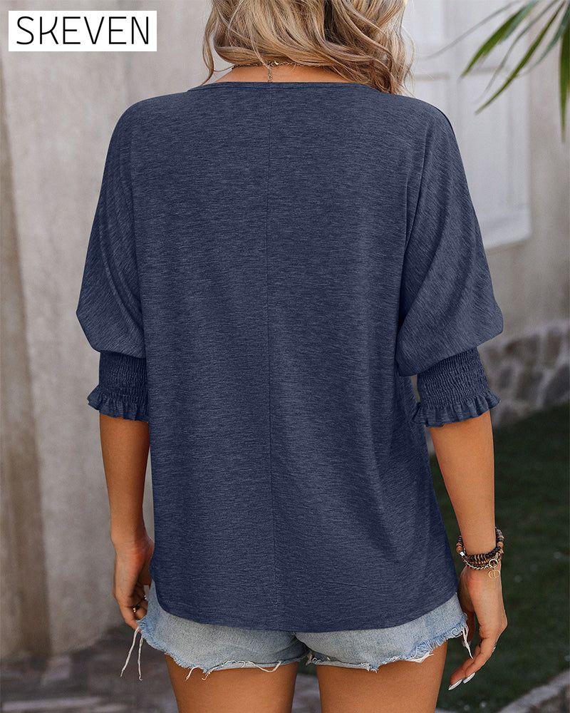 Loose V-neck casual blouse