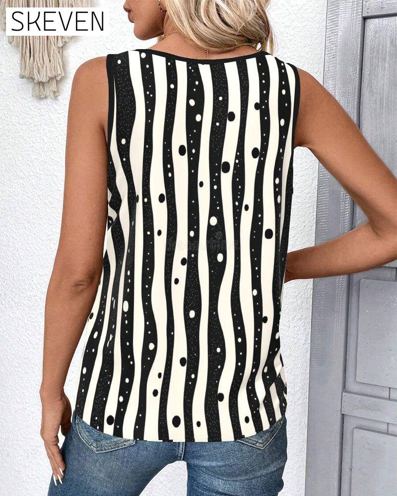 Sleeveless Striped Colorblock Print Vest