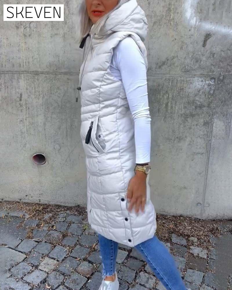 Ärmellose, wattierte Freizeitjacke mit Kapuze und Reißverschluss