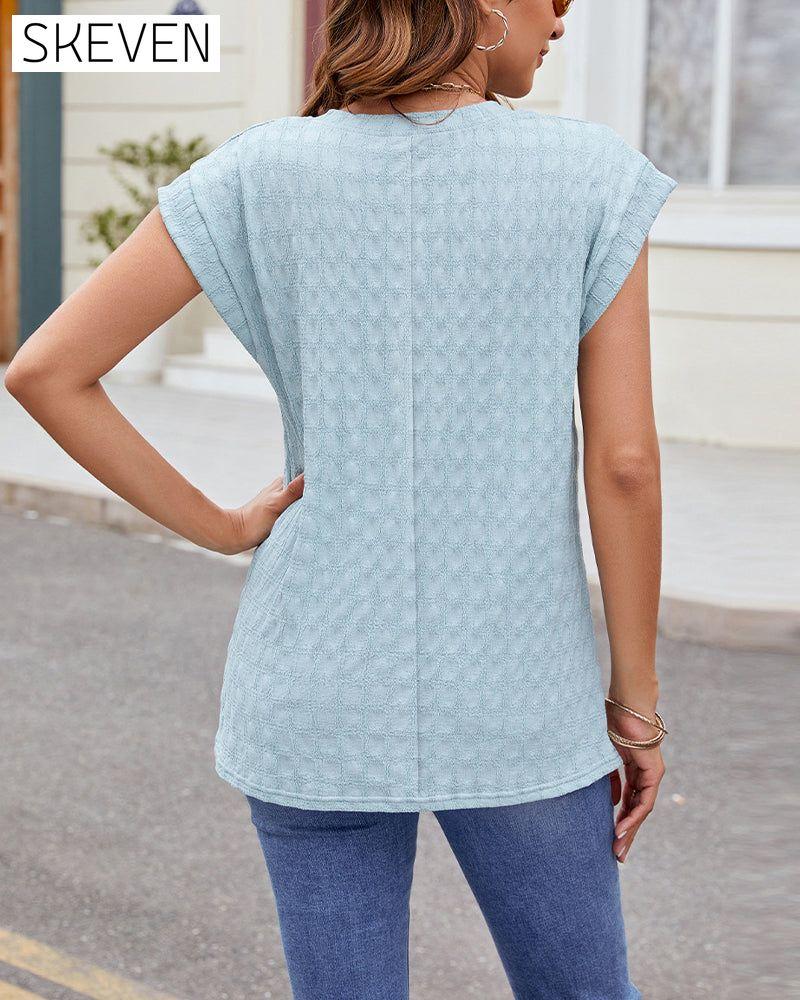 Round Neck Solid Color Short Sleeve T-Shirt