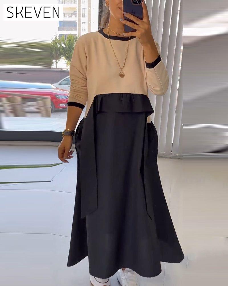 Casual dress with patchwork pockets
