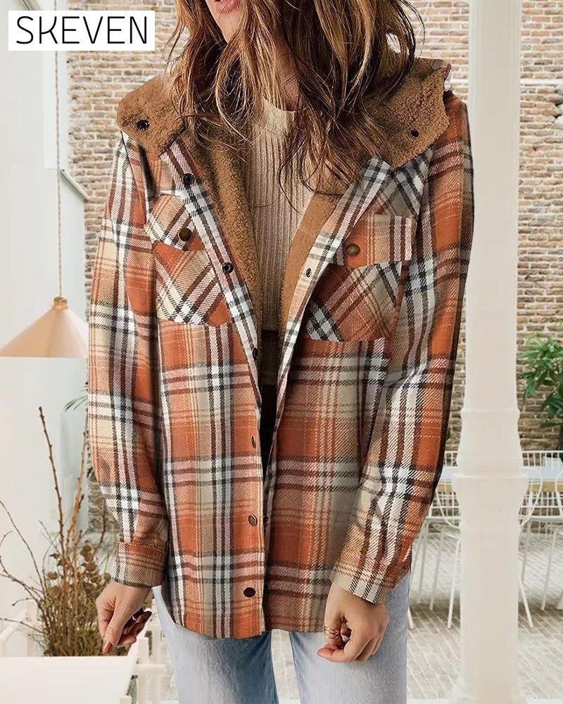 Plaid Hooded Woolen Coat