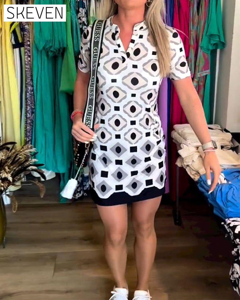 V-Neck Short Sleeve Printed Dress