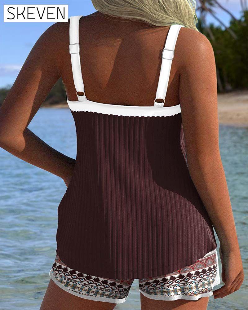 Gerippte Badeshorts, bedruckter Boxer-Tankini