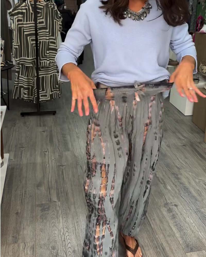 Tie-Dye Print Wide Leg Harem Pant