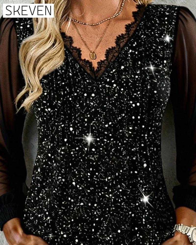 Fashionable Long-Sleeved V-Neck Blouse