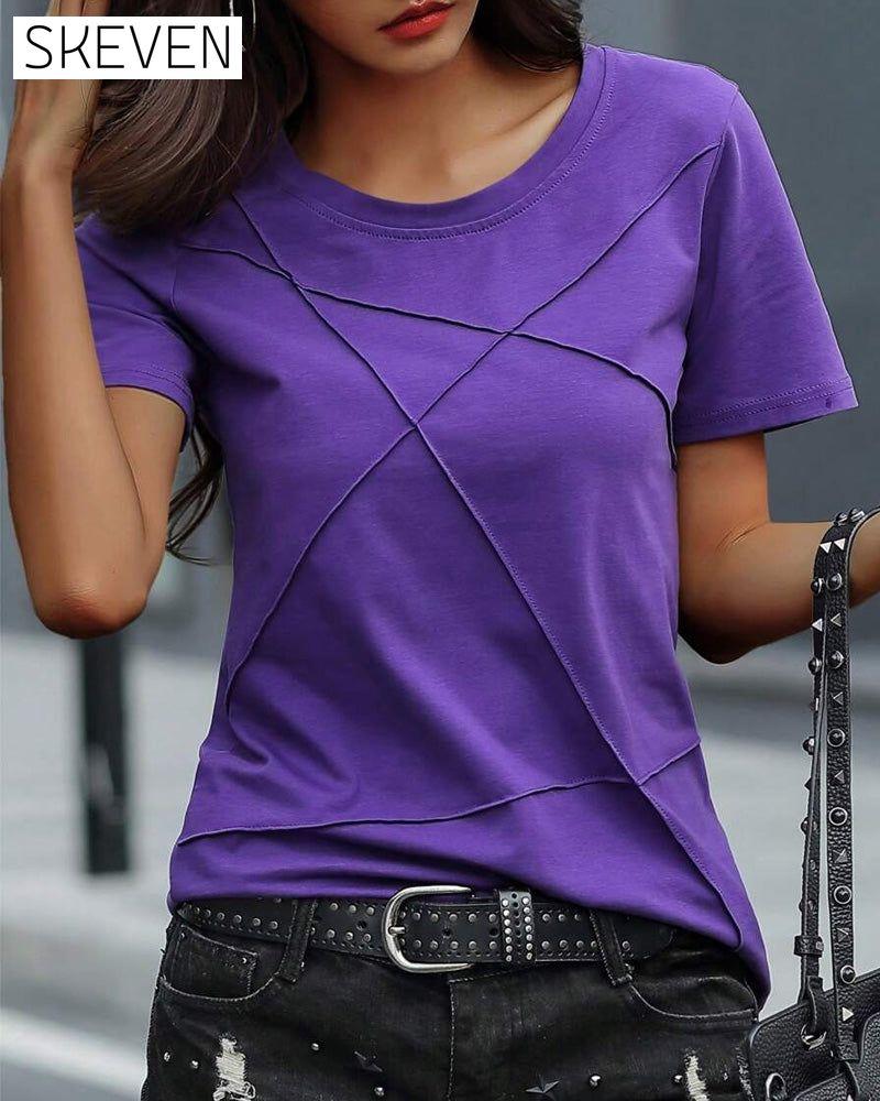 T-shirt à col rond, couleur unie, coupe ajustée