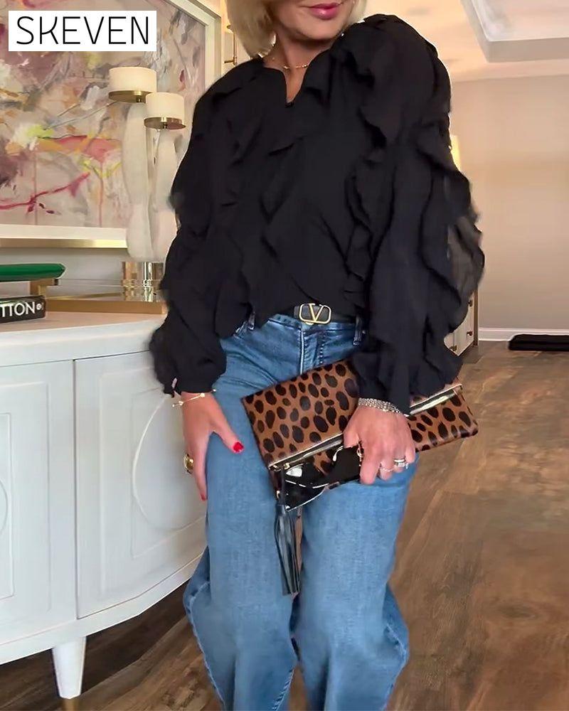 Ruffled Flowy Solid Color Shirt