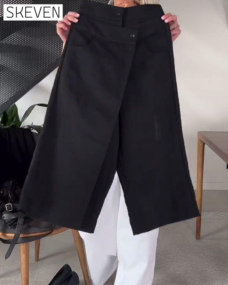 Simple solid color asymmetric casual pants