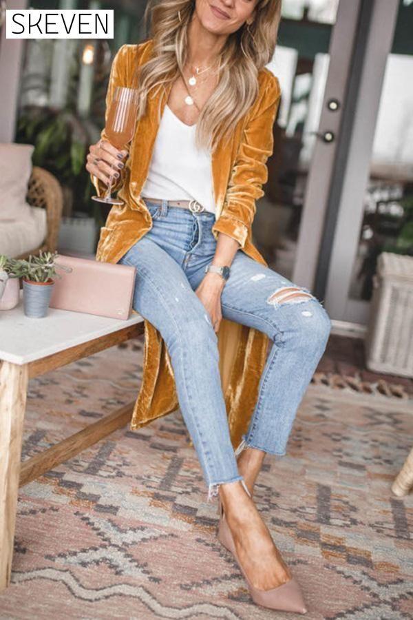 Cheering My Way Velvet Kimono Coat 2021-11-1 Coats & Jackets soild Velvet within 24hours