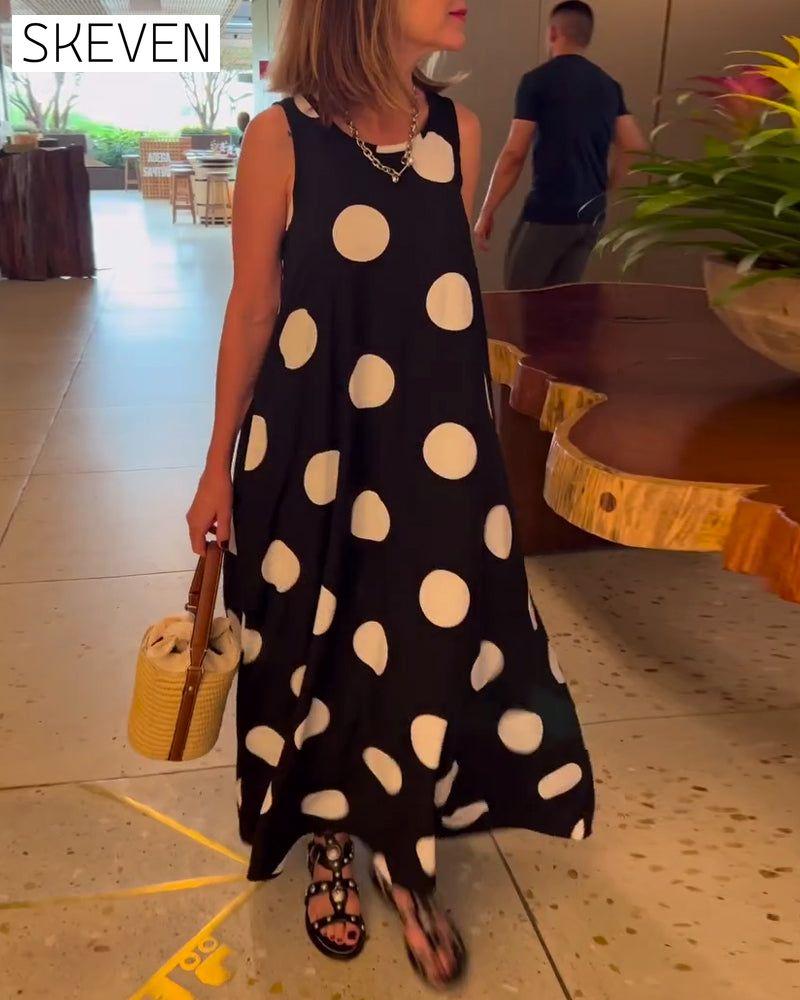 Sleeveless polka dot long dress