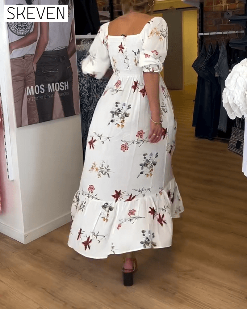 Wide Collar Printed Dress