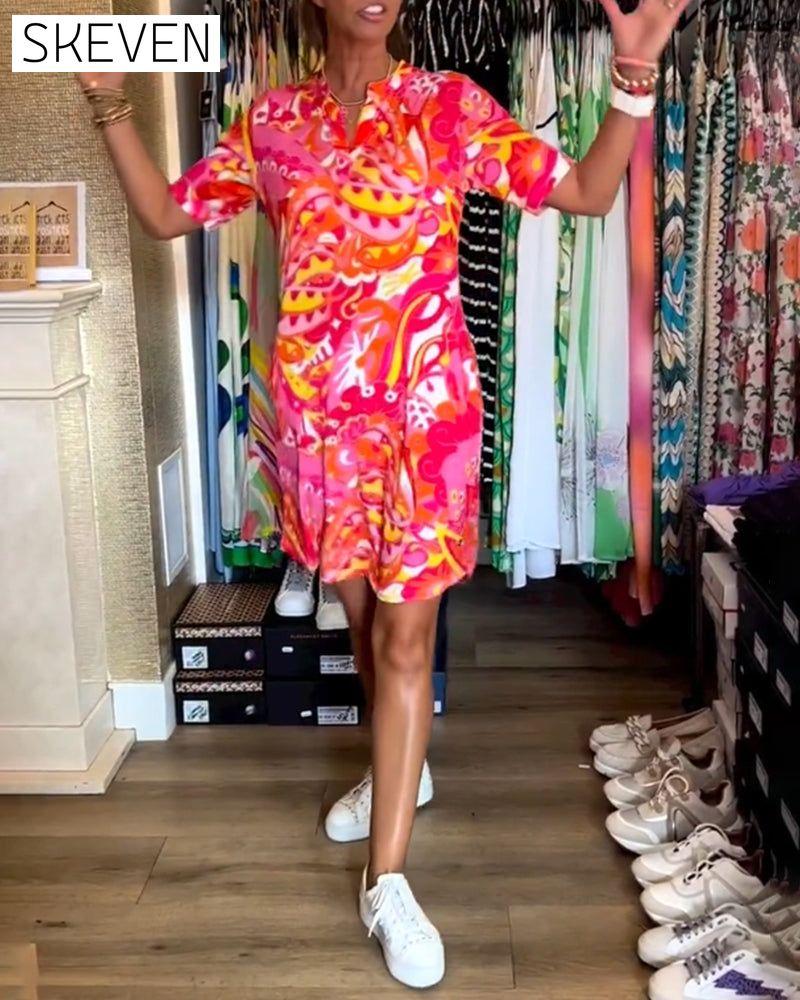 robe à manches courtes imprimée avec poches