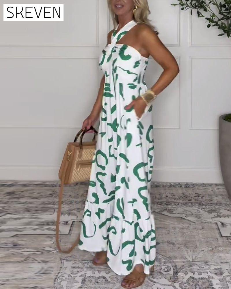 Robe sexy imprimée dos nu à col halter