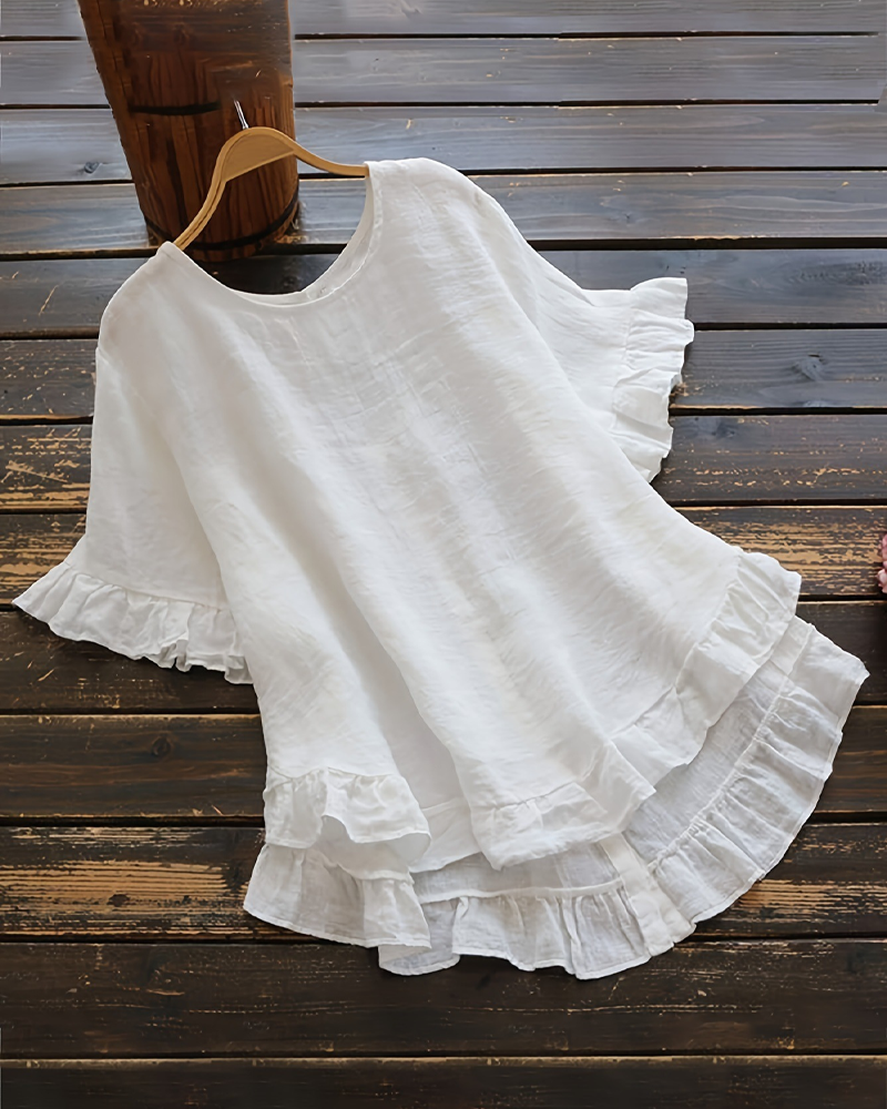 Solid Color Loose Ruffle Top