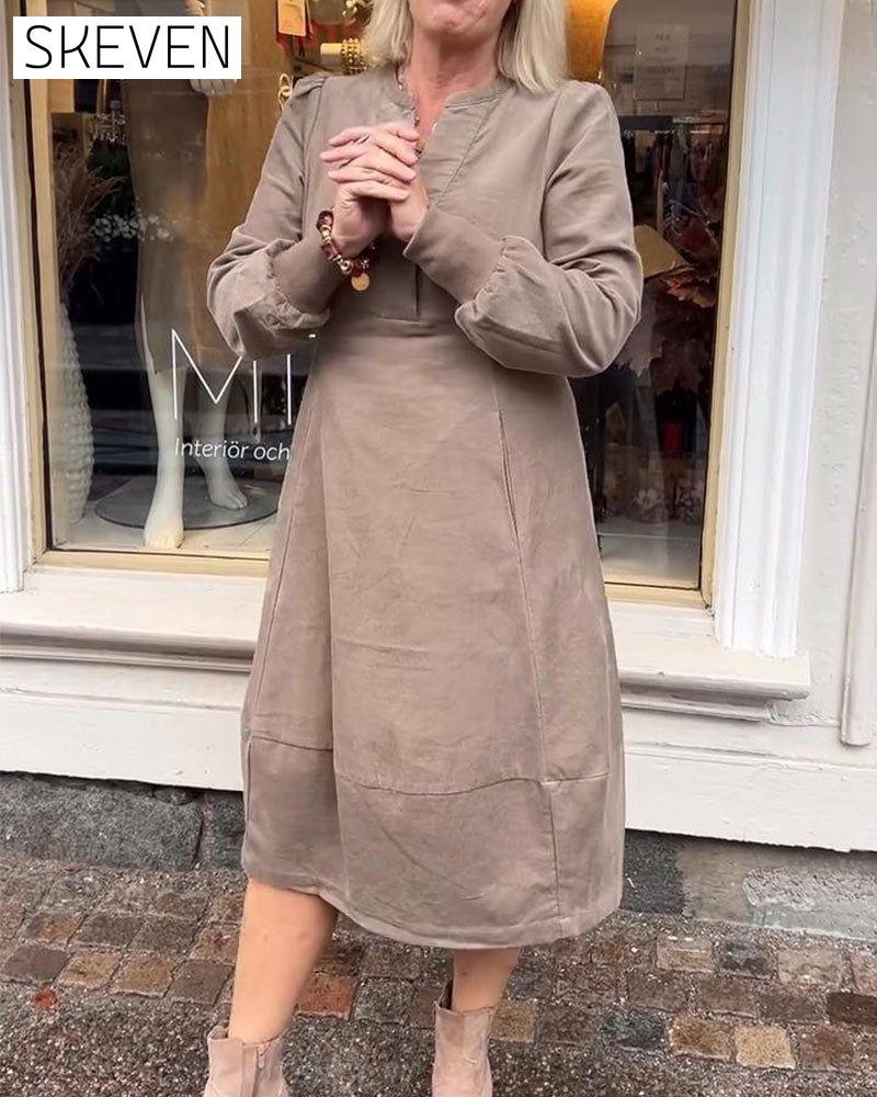 Lässiges Retro-Langarmkleid