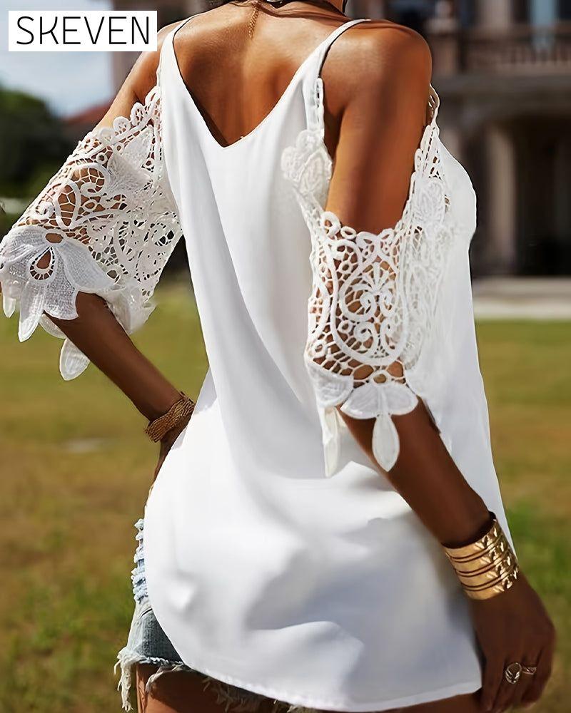 Schulterfreie, einfarbige Bluse mit Cut-Outs