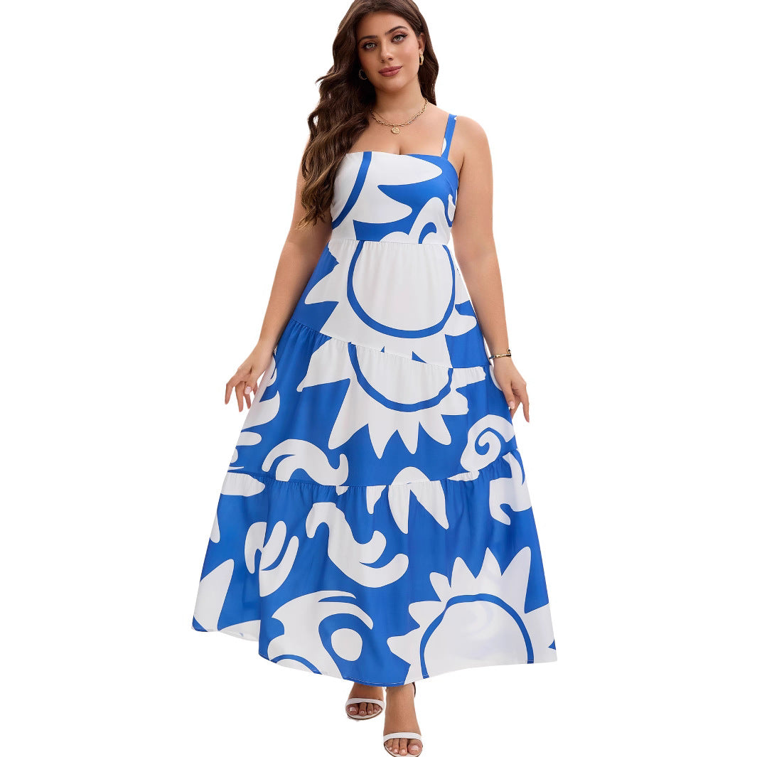 Plus Size Geometric Print Tiered Maxi Dress