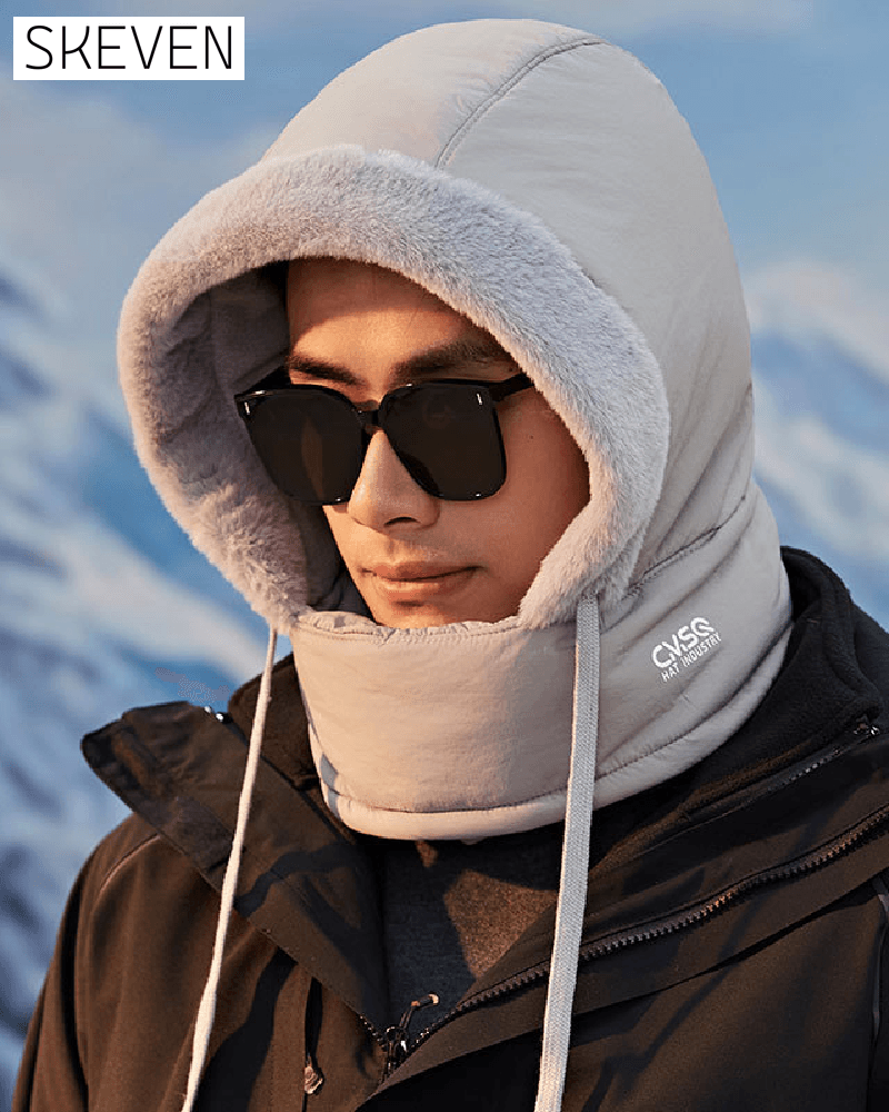 Thickened Thermal Hood With Plush Lining And Face Mask For Men And Women