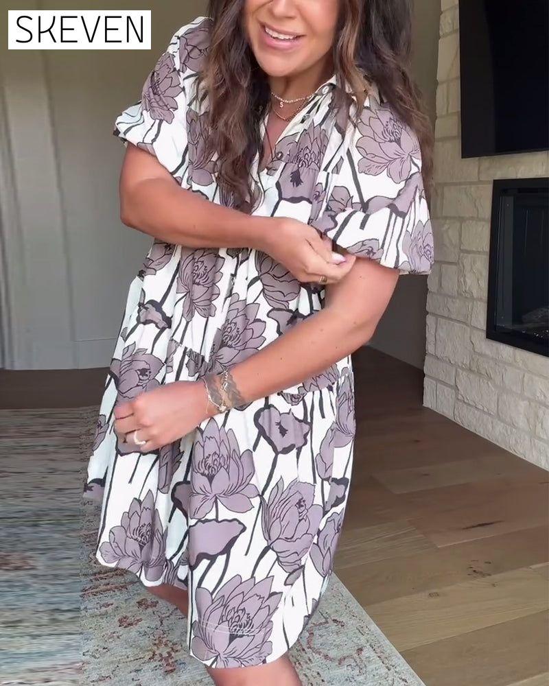 Robe décontractée à manches bouffantes et imprimé floral