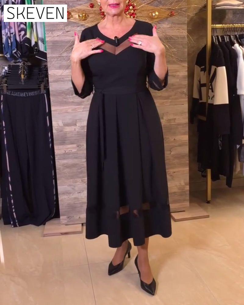 Fashion V-Neck Mesh Stitching Dress
