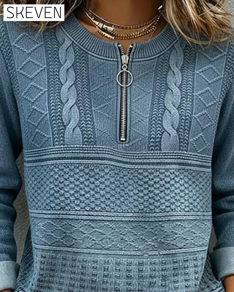 Half-Zip Cable Knit Casual Hoodie