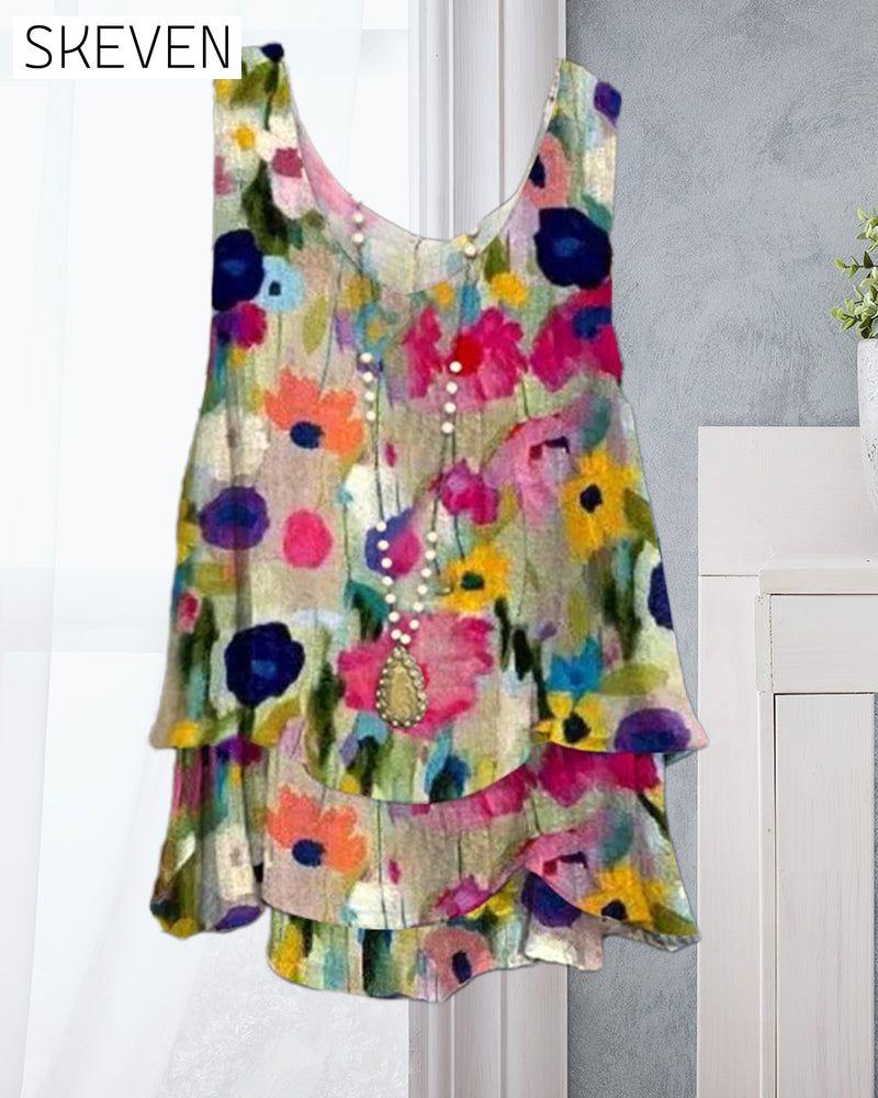 Colorful printed multi-layered casual vest summer tank tops & camis