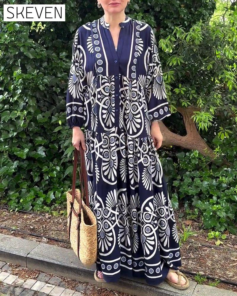Lässiges Langarmkleid mit Retro-Print