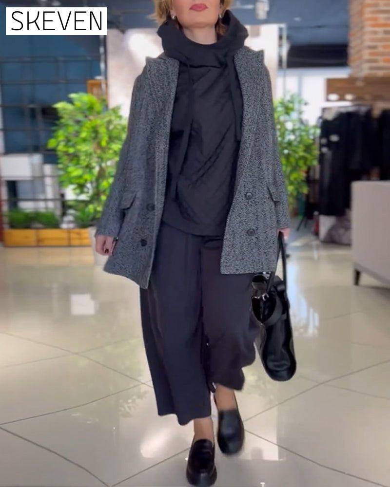 High Neck plaid Hoodies with Long Sleeve