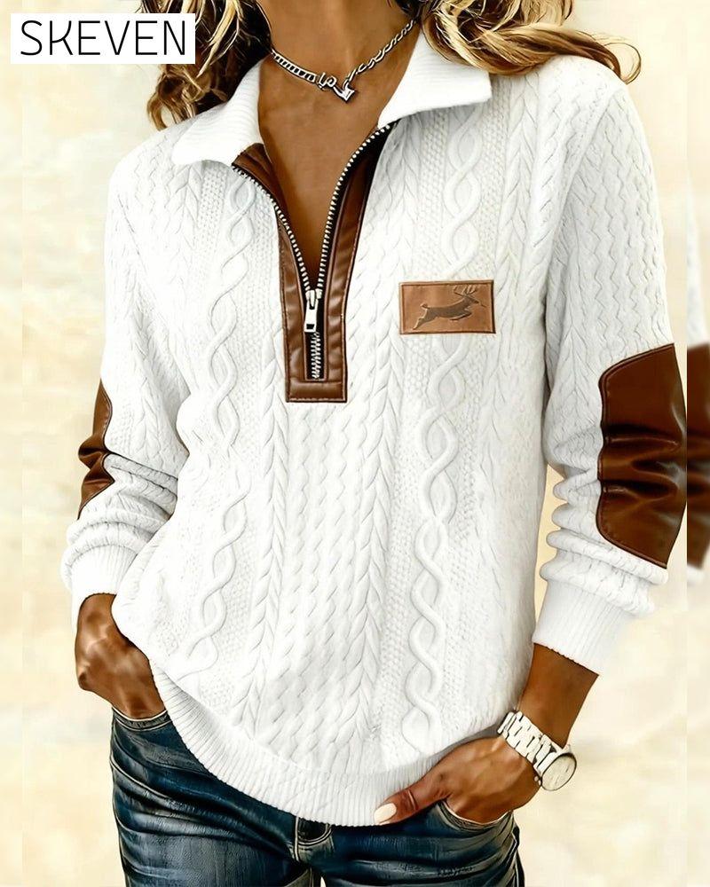 Sweat-shirt à manches longues zippé et color-block