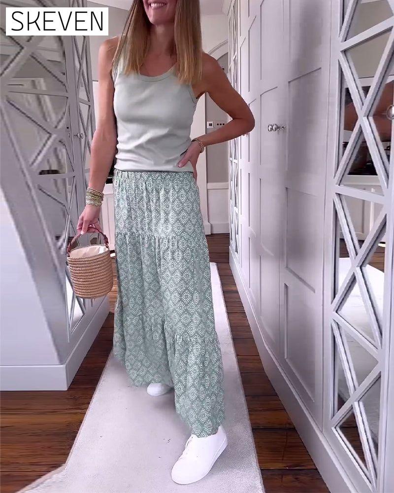 Casual printed patchwork pleated dress 202466 skirts spring summer