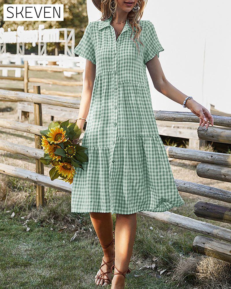 robe chemise décontractée à carreaux