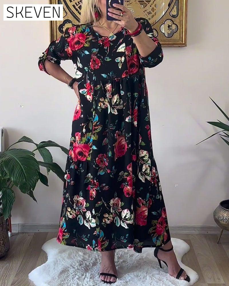 Loose Oversized Round Neck Printed Dress